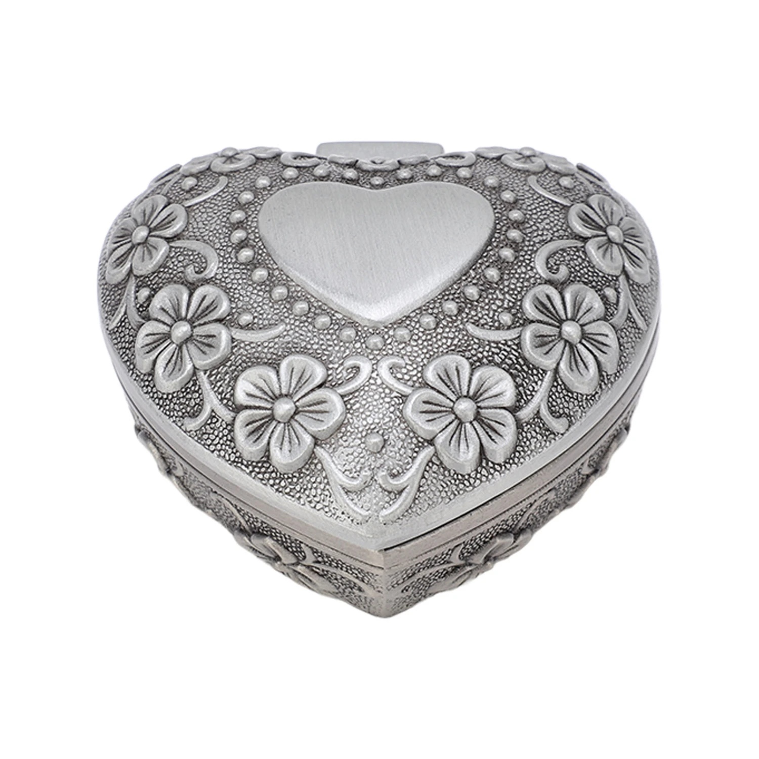 Heart Shaped Jewelry Box Retro Flower Carving Pattern Heart Shaped Metal Jewelry Box for Jewelry Storage Decoration