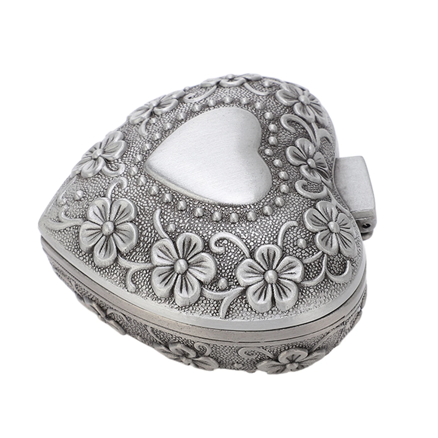 Heart Shaped Jewelry Box Retro Flower Carving Pattern Heart Shaped Metal Jewelry Box for Jewelry Storage Decoration