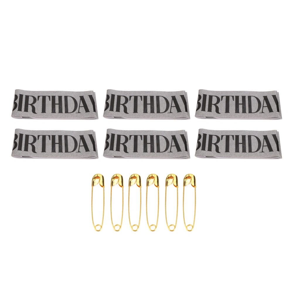 6 Set Birthday Sash Beautifully Elegant Soft Comfortable Birthday Girl Sash Pin Set Party Decoration Supplies Silver