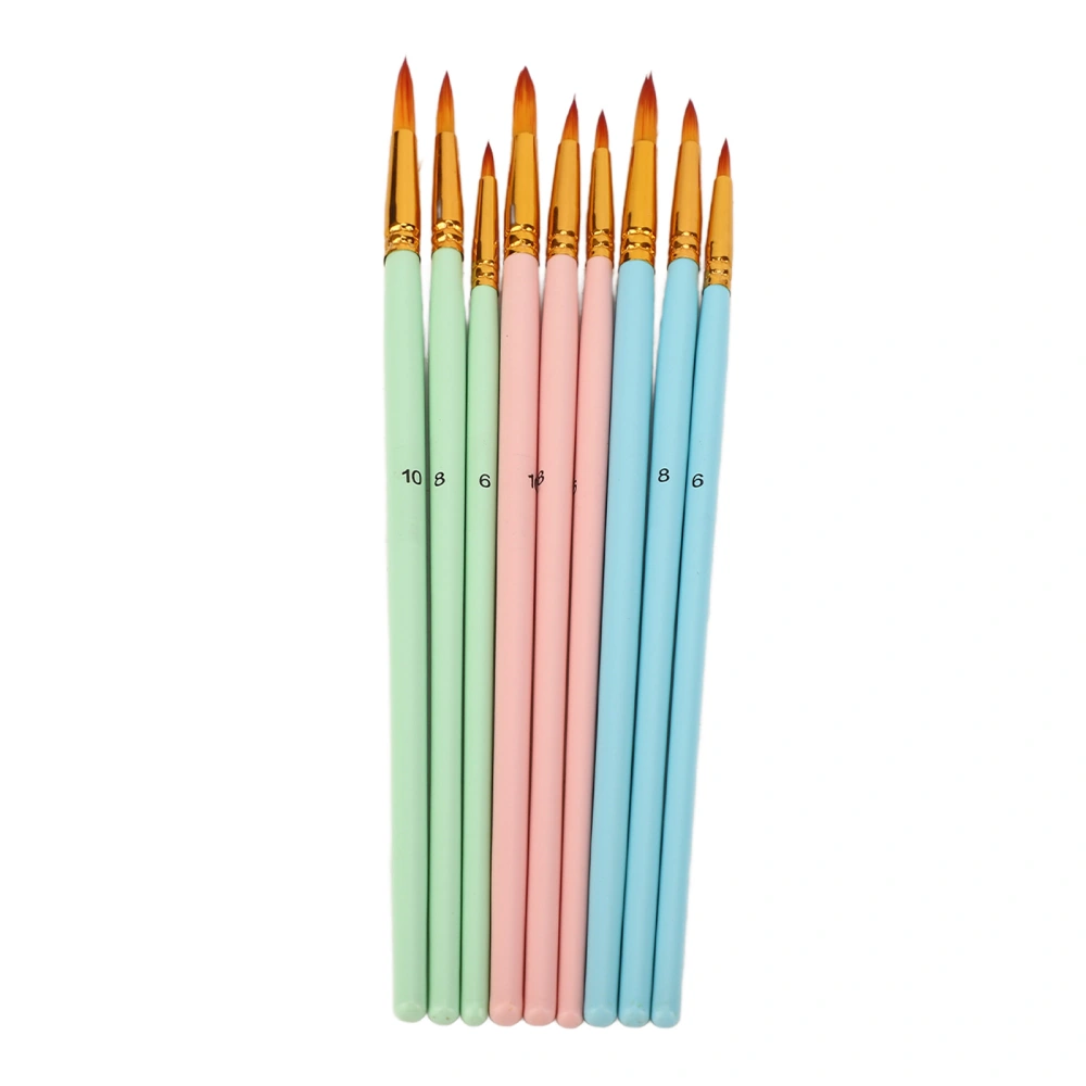 9 Pcs Pointed Paint Brushes Blue Pink Green High Elasticity Long Poplar Handle Pointed Round Nylon Watercolor Brushes Set