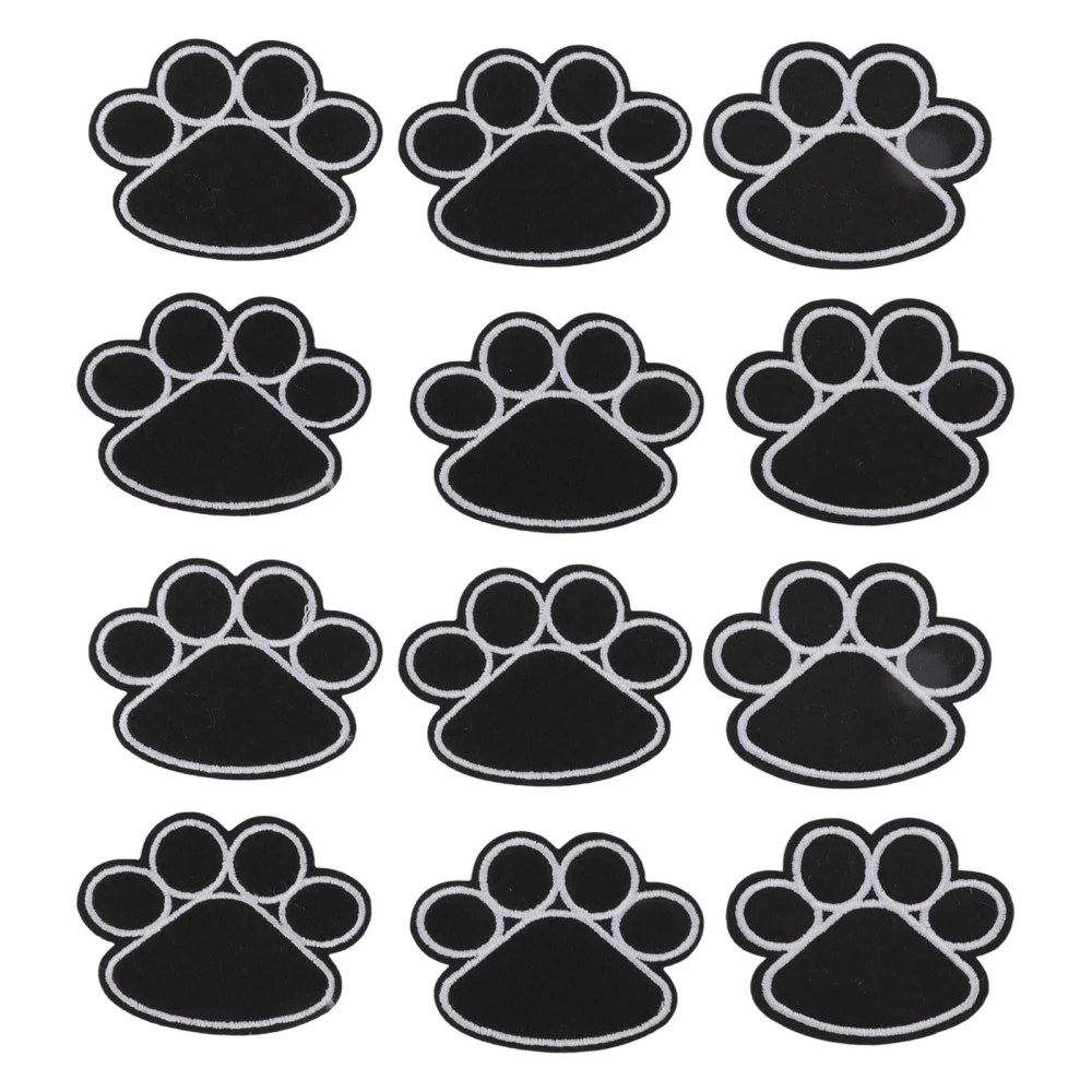 12Pcs Embroidered Patches Cute Black Puppy Paw Shape Easy Ironing Patches for DIY Clothing Bags Shoes Skirts