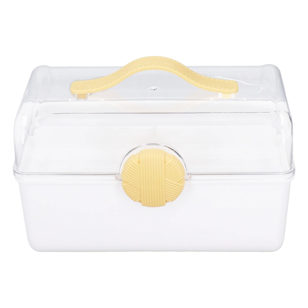 2 Layer Storage Box Large Capacity Grid Design 2 Layer Handle Box with Transparent Cover Rotate Lock Storage Box for Office White