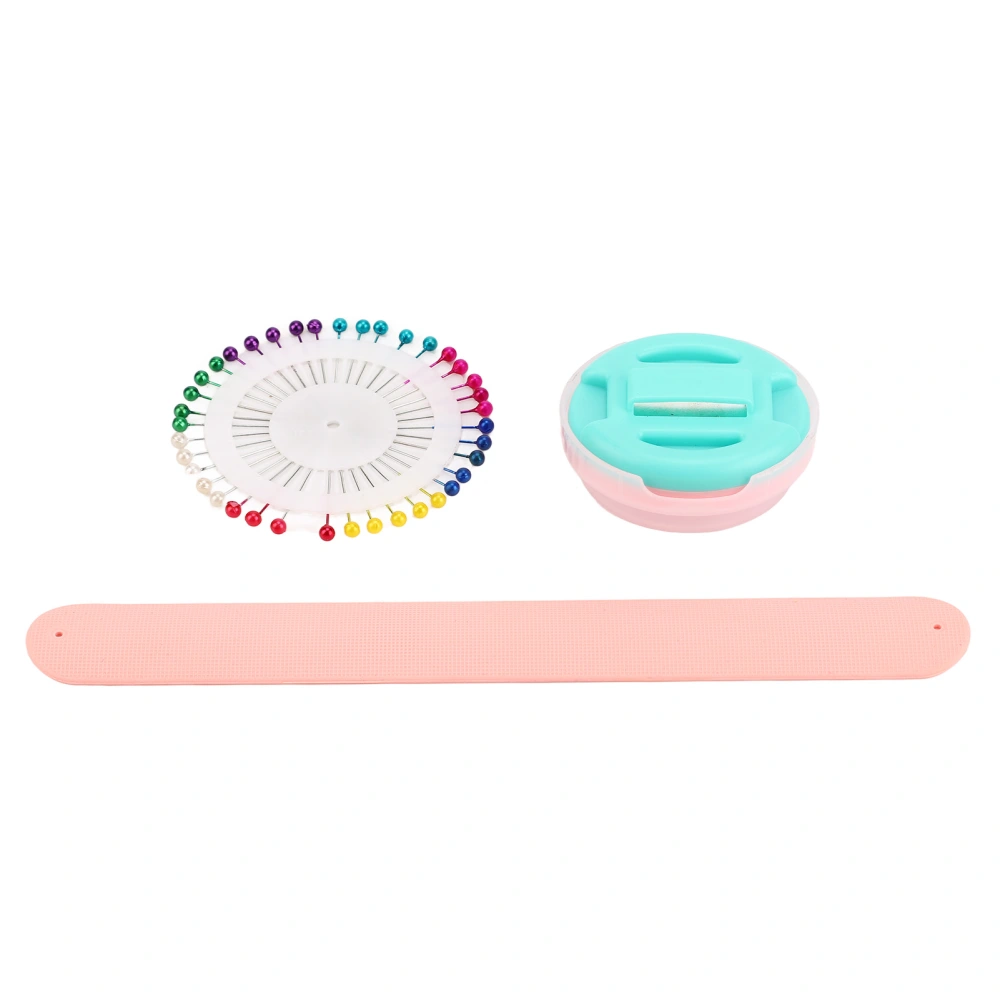 Magnetic Pin Cushion DIY Storage Prevent Needle Loss Portable Sewing Pin Holder with Colored Beads for Sewing Pink