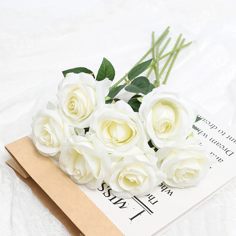 5pcs Artificial Flower Rose Bright Color Long Lasting Attractive Decorative Fake Silk Flower Decoration White