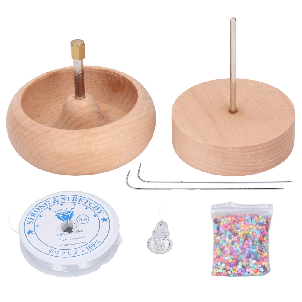 Bead Spinner DIY Beading Turning Bowl 10cm Wooden Manual Beading Threader Tool Kit for Jewelry Making