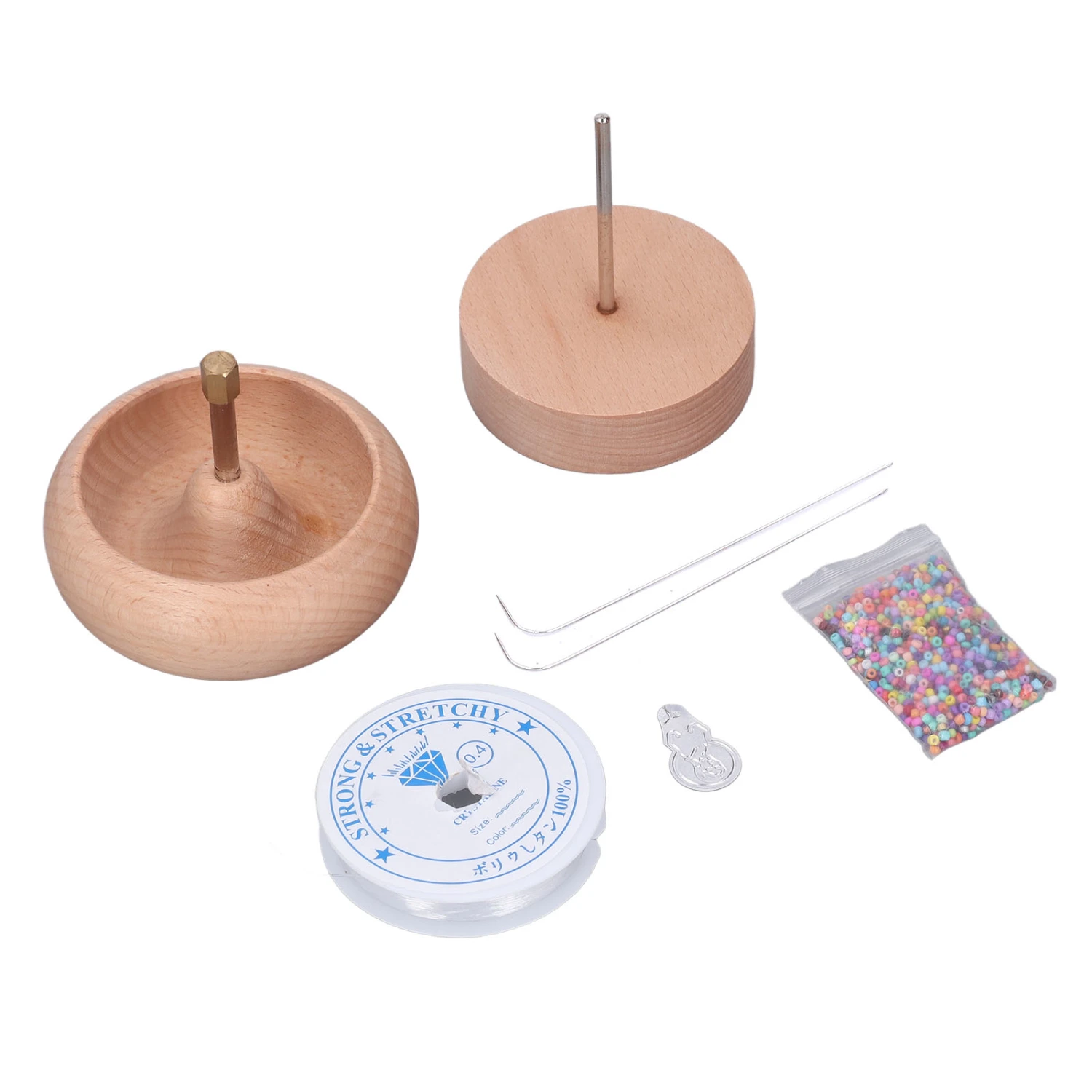 Bead Spinner DIY Beading Turning Bowl 10cm Wooden Manual Beading Threader Tool Kit for Jewelry Making