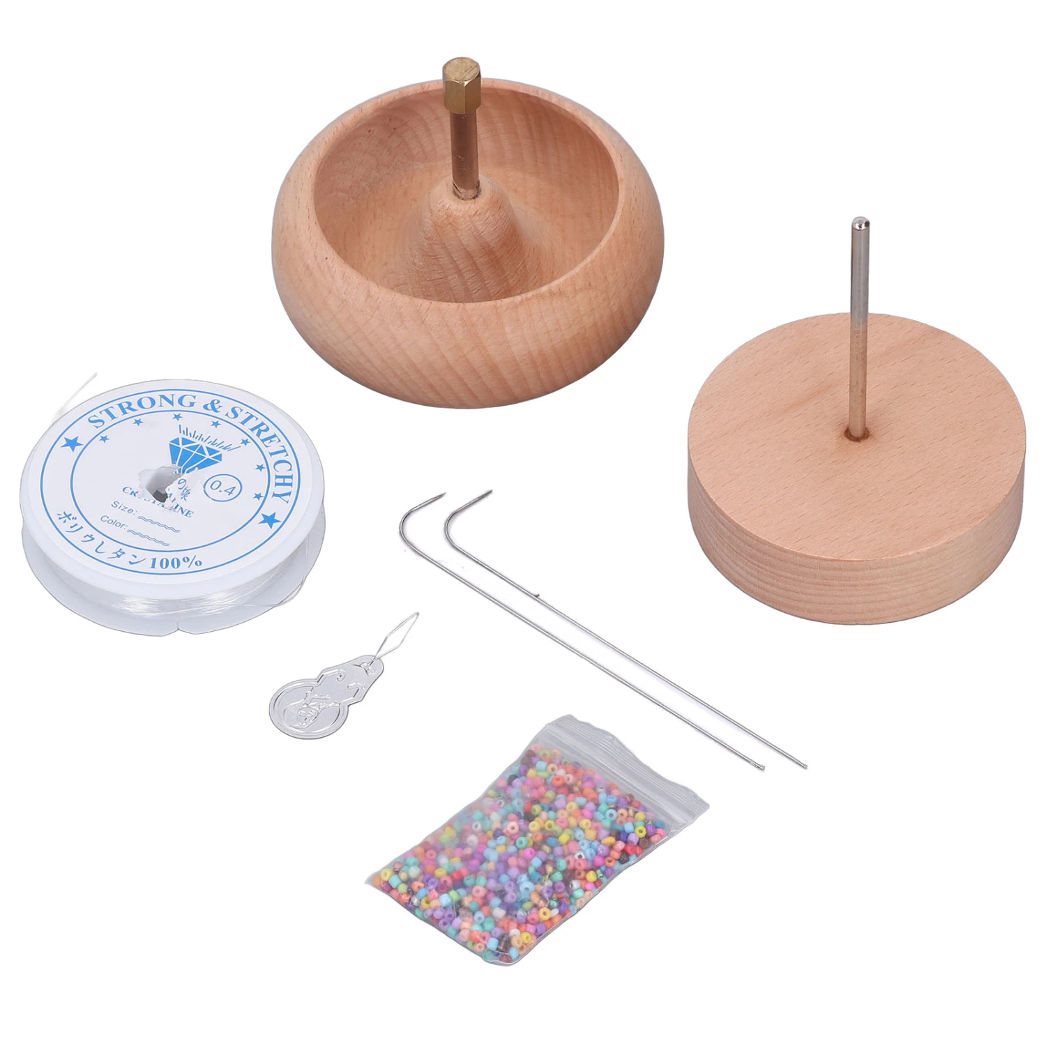 Bead Spinner DIY Beading Turning Bowl 10cm Wooden Manual Beading Threader Tool Kit for Jewelry Making