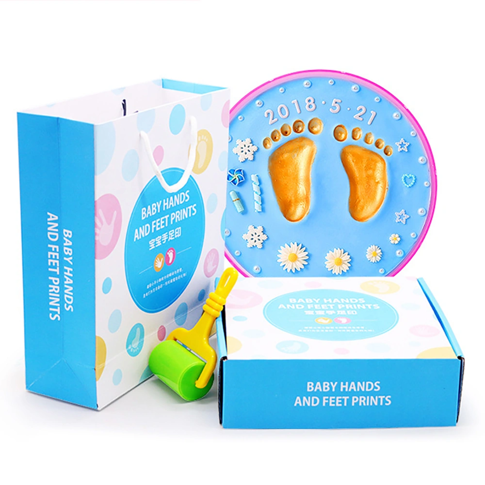 Baby Hand and Foot Prints DIY Handprint Footprint Mud Good Decoration Newborn Anniversary Gift Pink Box