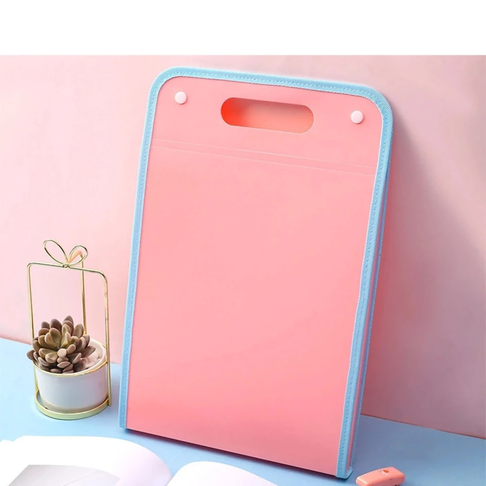 Organ File Bag Portable Large Capacity 13 Layer Classification A4 Double Buckle Expanding File Folder for Test Paper Pink Vertical 40x26.3x3cm