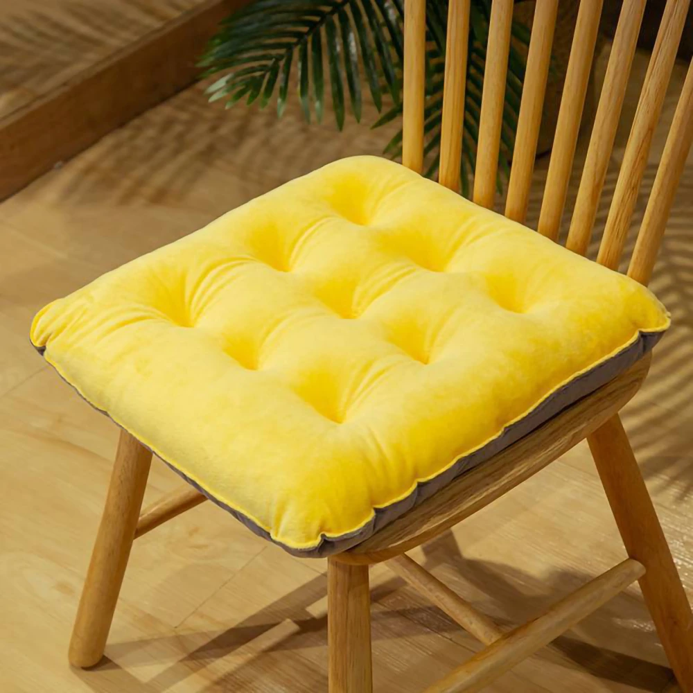 Seating Cushion Cute Color Matching Warm Plush Comfortable Fill Chair Pillow for Autumn Winter Quadrate Light Yellow 40x40cm