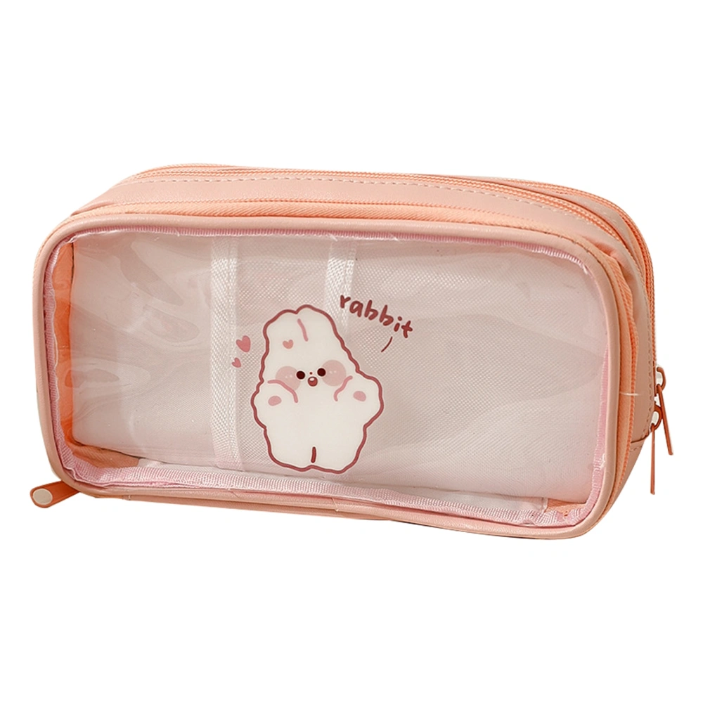 Transparent Pencil Case Cute Cartoon Pattern Large Capacity Waterproof PVC Pen Case Pencil Storage Bag Pink Bunny