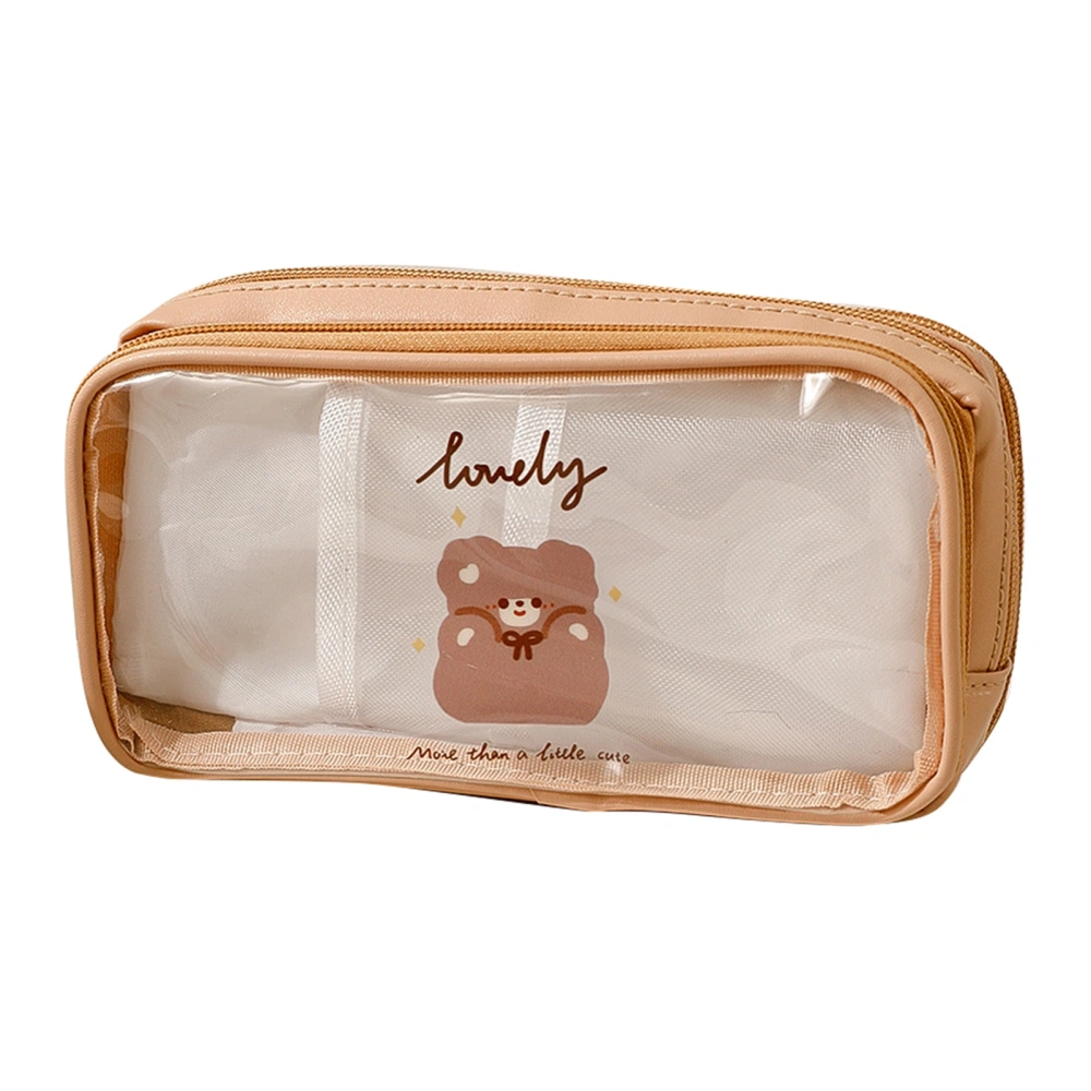 Transparent Pencil Case Cute Cartoon Pattern Large Capacity Waterproof PVC Pen Case Pencil Storage Bag Brown Bear