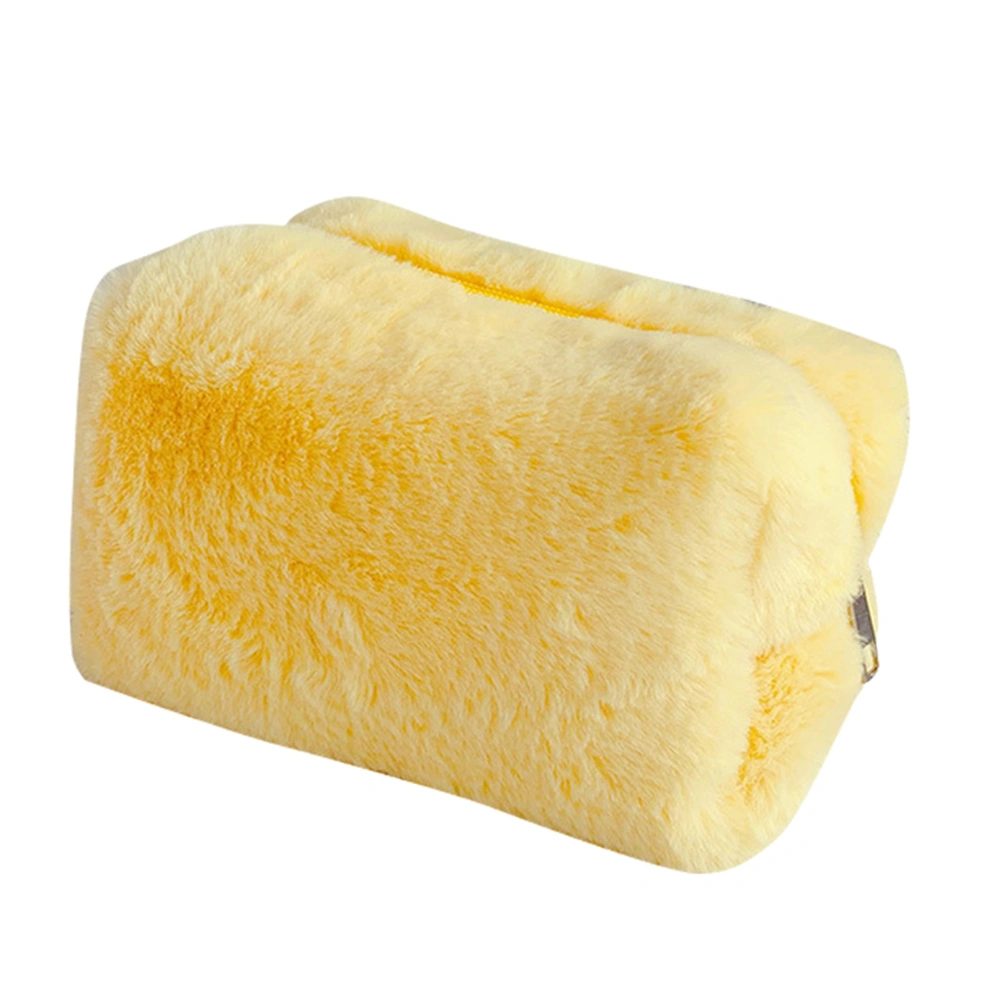 Plush Makeup Bag Lovely Soft Plush Fluffy Makeup Bag Fluffy Makeup Bag Portable Cosmetics Bag for Girls Bright Yellow