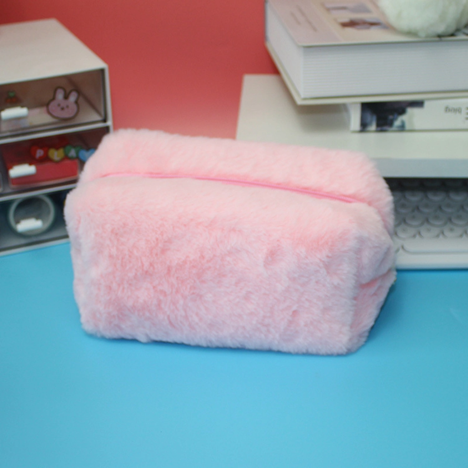 Plush Makeup Bag Lovely Soft Plush Fluffy Makeup Bag Fluffy Makeup Bag Portable Cosmetics Bag for Girls Water Pink