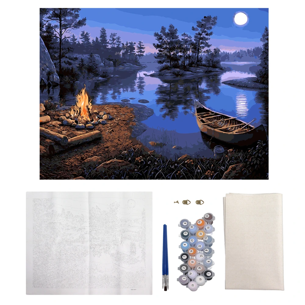 DIY Paint By Numbers Moonlight Bonfire Fisherboat Pattern Long Term Waterproof Color By Number Painting for Meditation