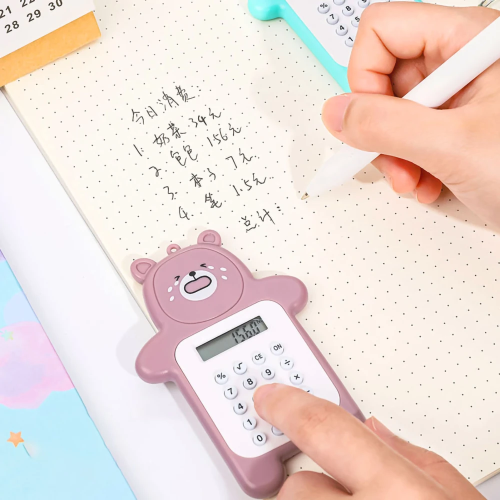 Portable Calculator Cute Bear Style 8 Digit Calculator Mini Cartoon Calculator for Girl Students Gift Brown Bear