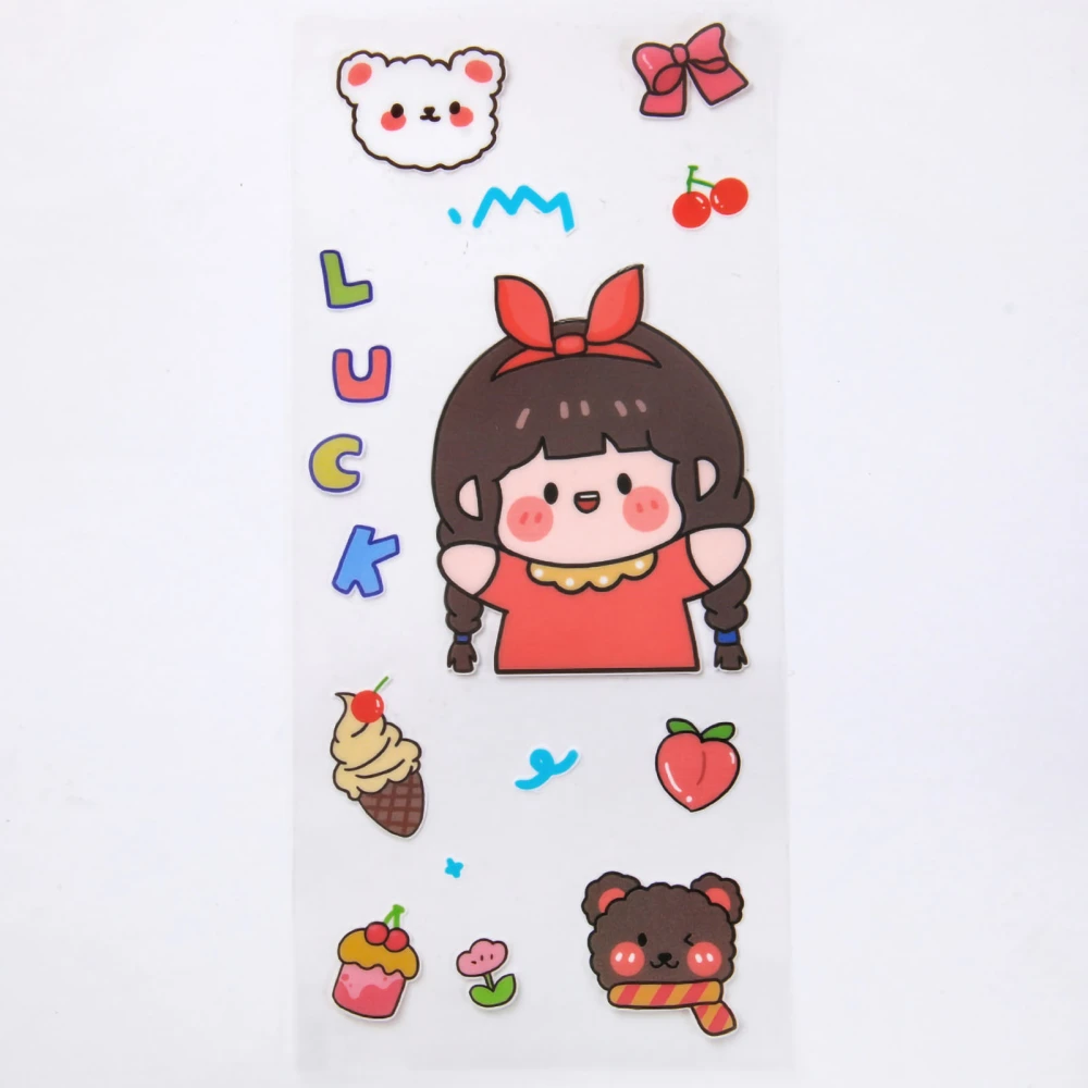 Cute Stickers Easy to Peel Waterproof PET Cute Cartoon Style Transparent Clear Pattern Kawaii Stickers for Book DIY Little Girl in Red