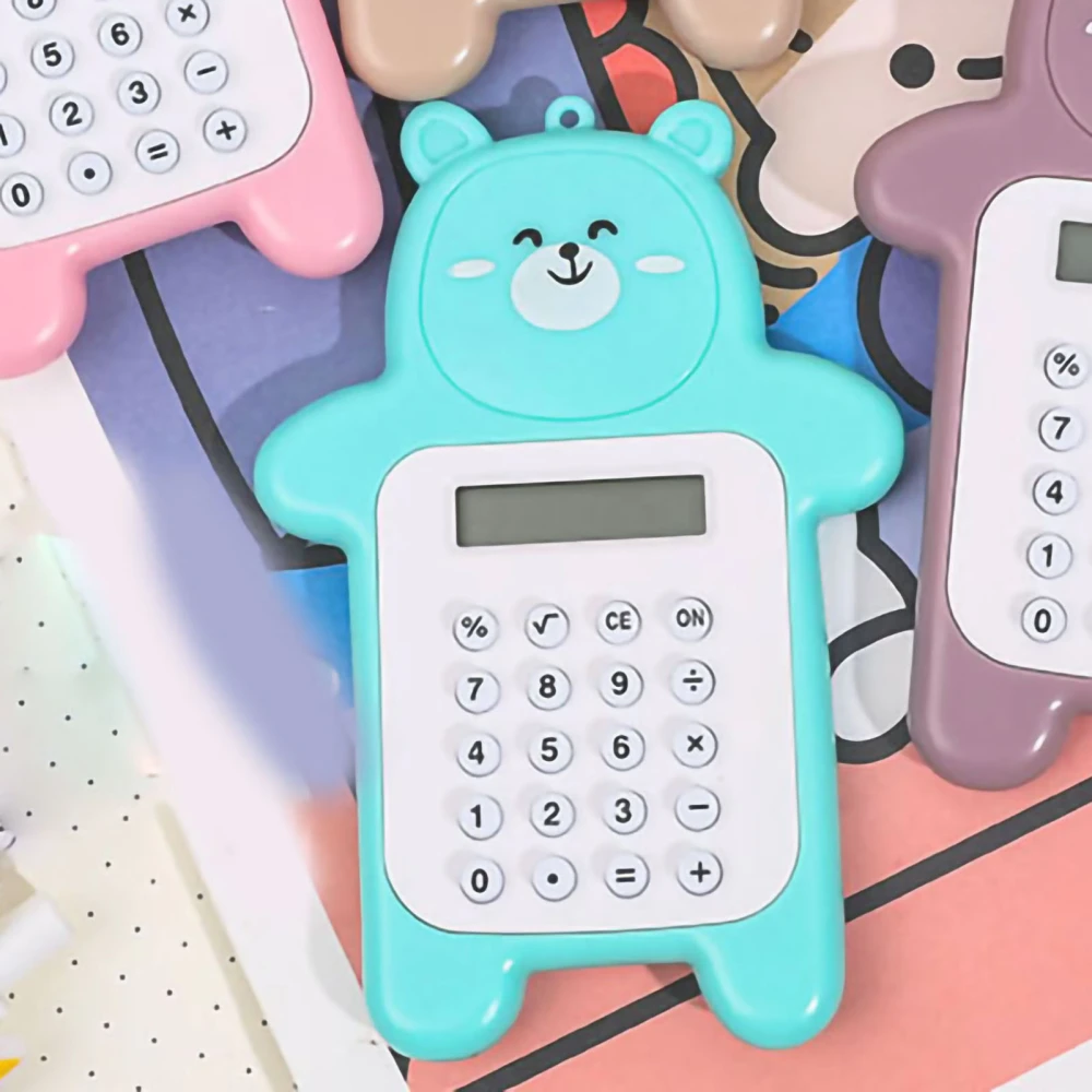 Portable Calculator Cute Bear Style 8 Digit Calculator Mini Cartoon Calculator for Girl Students Gift Cyan Bear