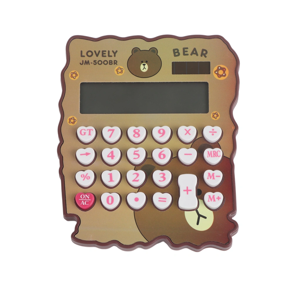 Cute Cartoon Desktop Calculator Solar Power Cute Style 12 Digit Portable Calculator for Students Girls Brown Bear