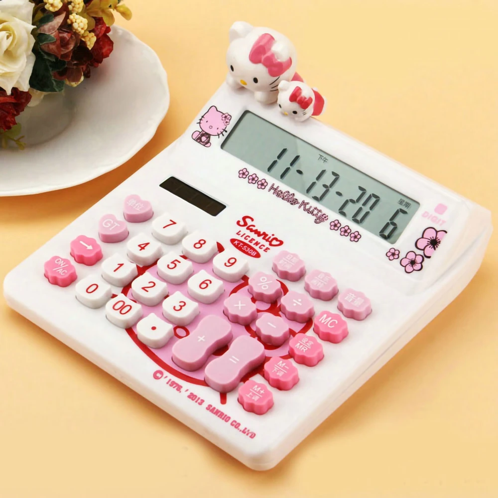 Cute Desktop Calculator Cute Cat Style 12 Digit Basic Standard Solar Portable Calculator for Students White