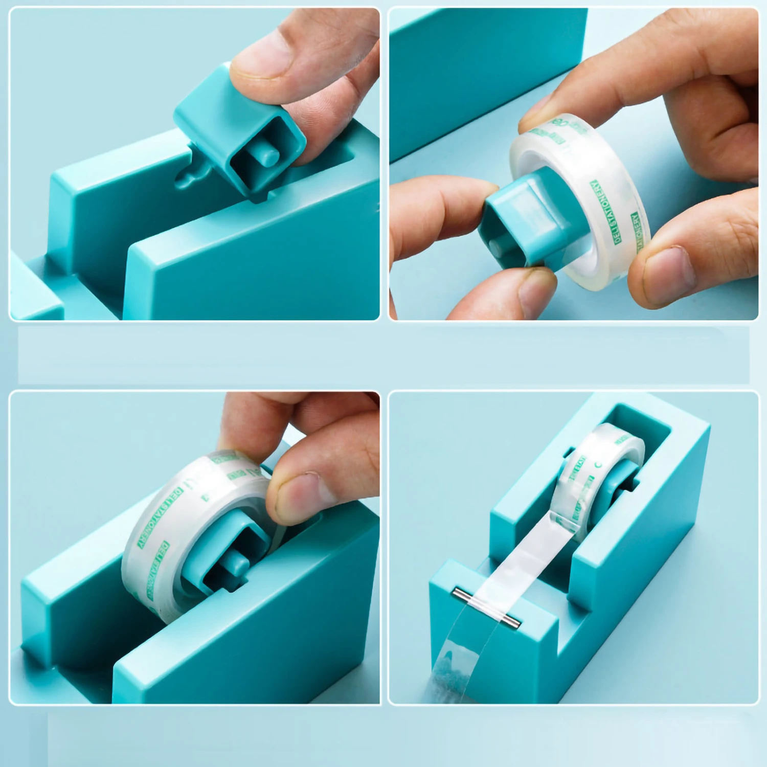 Tape Dispenser Simple Style Portable ABS Resin Desktop Tape Dispenser for Office School Light Blue