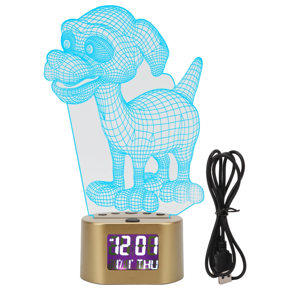 Acrylic Cartoon Night Light Dual Power Supply Alarm Clock Perpetual Calendar Display RGB Light Puppy 3D Night Light