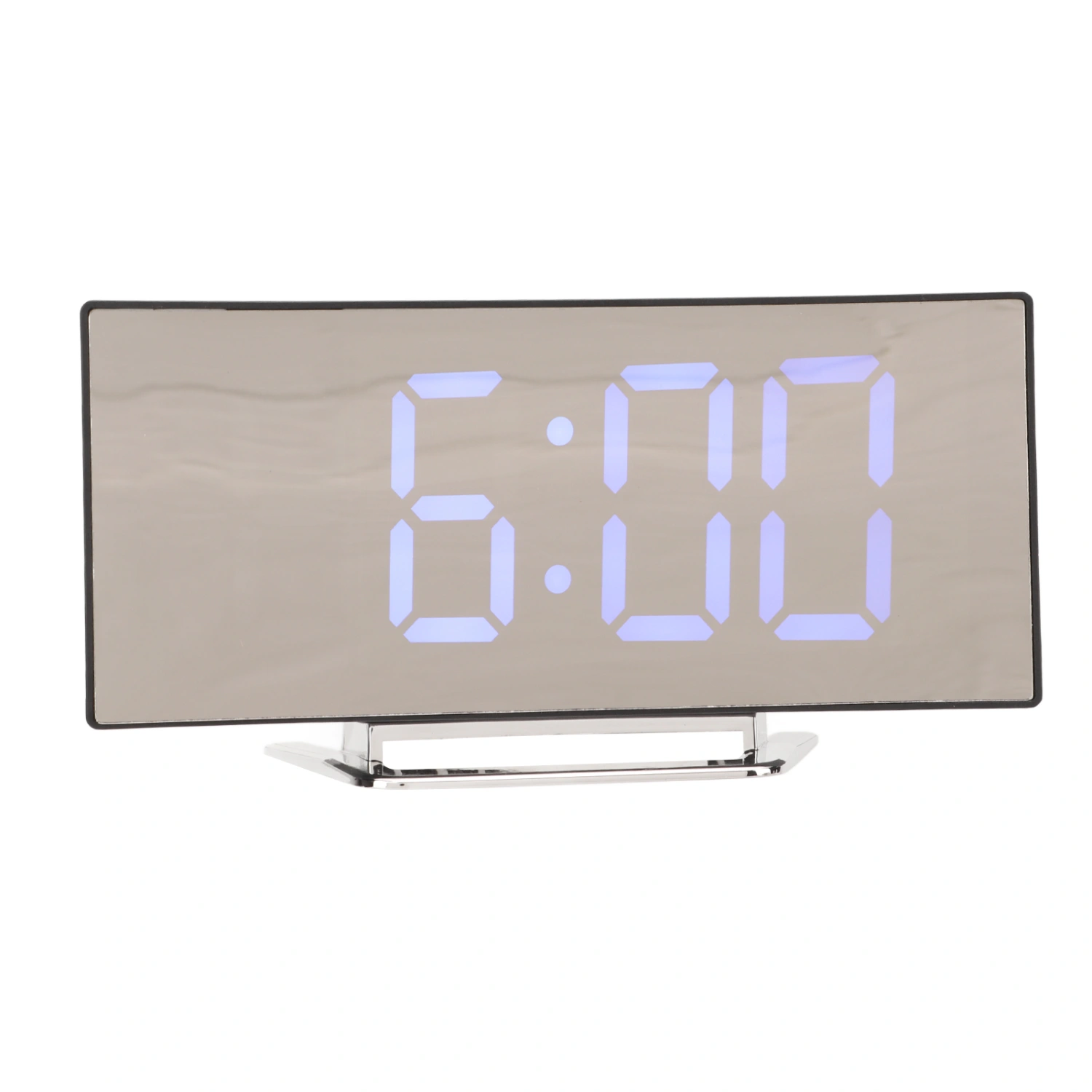 Mirror Digital Alarm Clock Temperature Display LED Curved Mirror Digital Electronic Clock for Home Bedroom Decor Blue LED