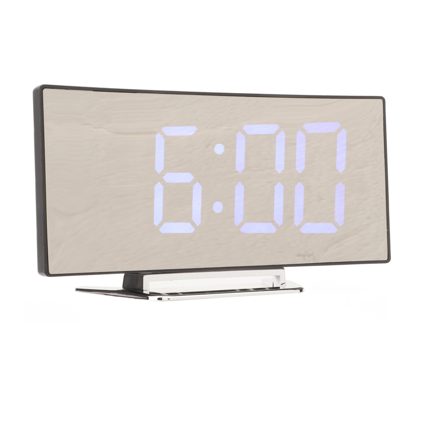 Mirror Digital Alarm Clock Temperature Display LED Curved Mirror Digital Electronic Clock for Home Bedroom Decor Blue LED