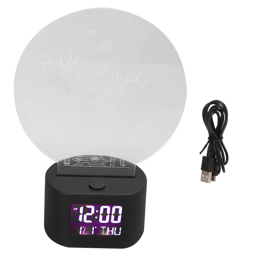 LED Night Light Alarm Clock 3D Elk Design Colorful Dimming Function 9 Ringtones Acrylic Night Light Alarm Clock