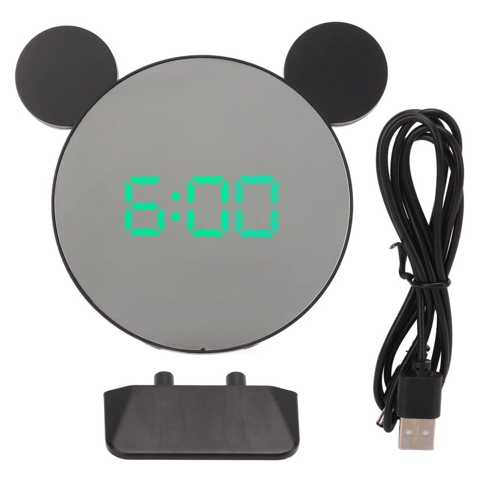 Mirror Alarm Clock 2 Level Brightness Adjustment Ear Design LED Mirror Digital Alarm Clock for Home Desks Bedroom Green Light