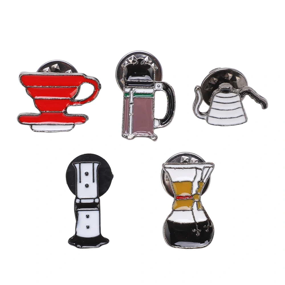 5pcs Novelty Brooch Pin Coffee Pot Tools Series Pattern DIY Making Alloy Lightweight Decorative Lapel Pins for Bag