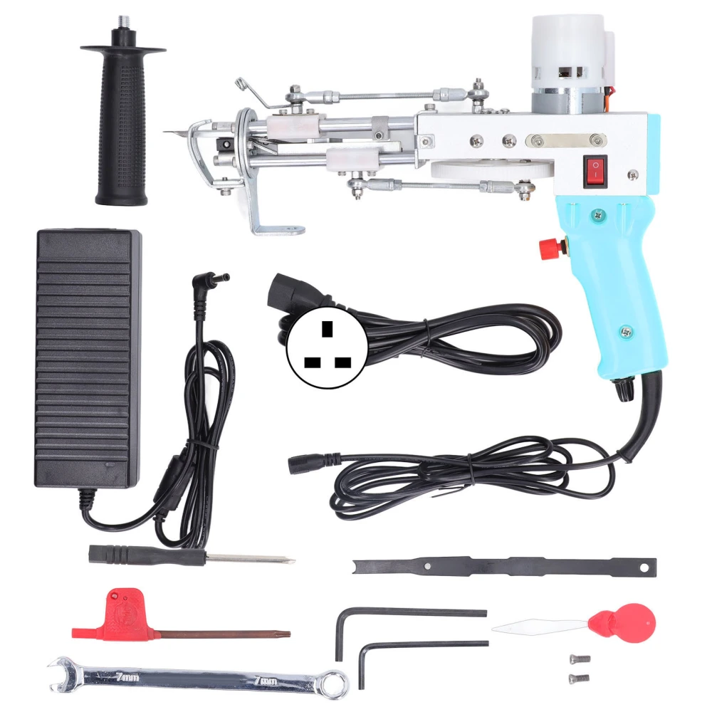 Tufting Gun 2 in 1 Dual Purpose Cyan Rug Tufting Gun Carpet Making Kit DIY Embroidery Machine Needle Kit 100‑240V UK Plug