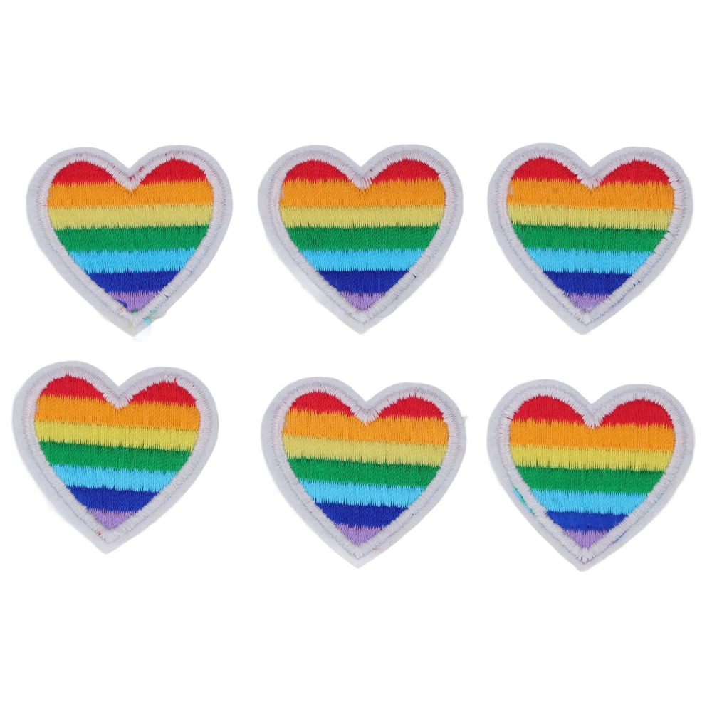 6 Pcs Rainbow Heart Patches DIY Rainbow Heart Shape Patches Decoration for Sewing Embroidery Clothing Repair White Border