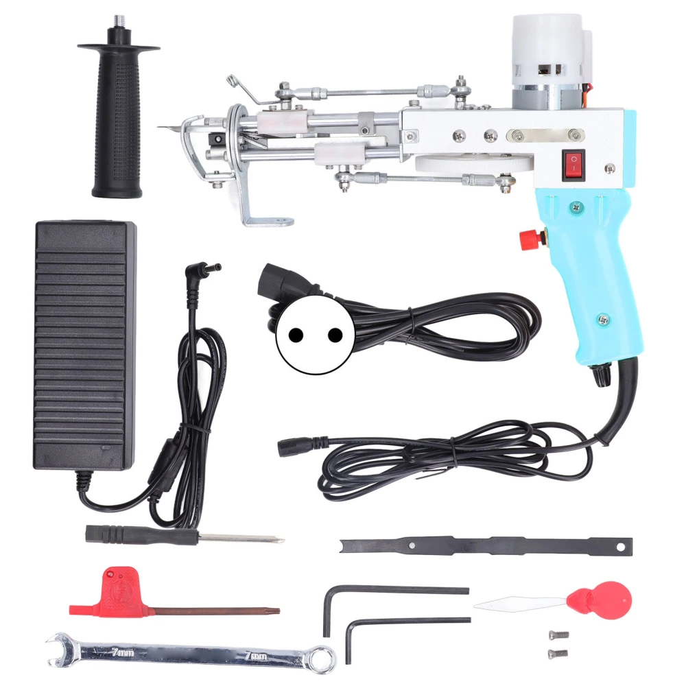 Tufting Gun 2 in 1 Dual Purpose Cyan Rug Tufting Gun Carpet Making Kit DIY Embroidery Machine Needle Kit 100‑240V EU Plug