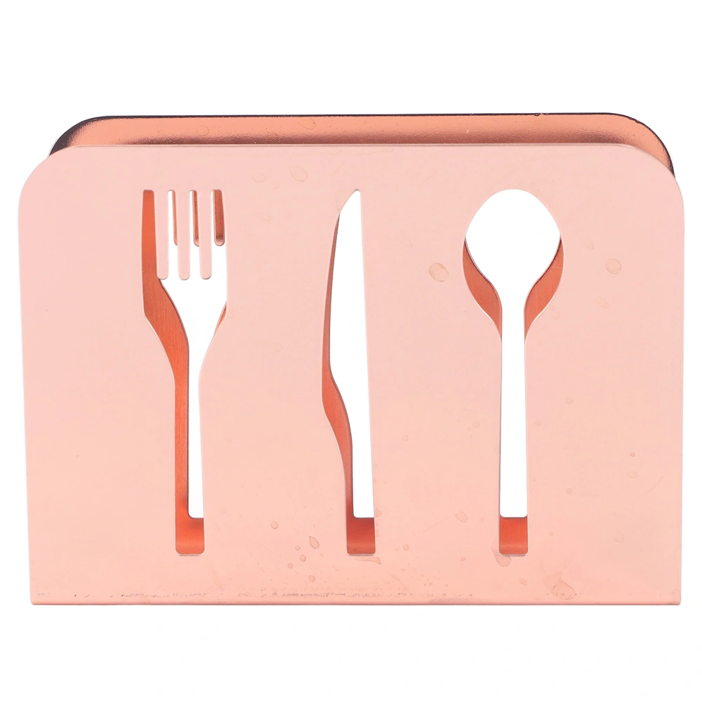 Napkin Holder Unique Knife Fork Cutout Pattern Anti Slip Upright Metal Napkin Holder Table Decorations for Bars Cafes Rose Gold