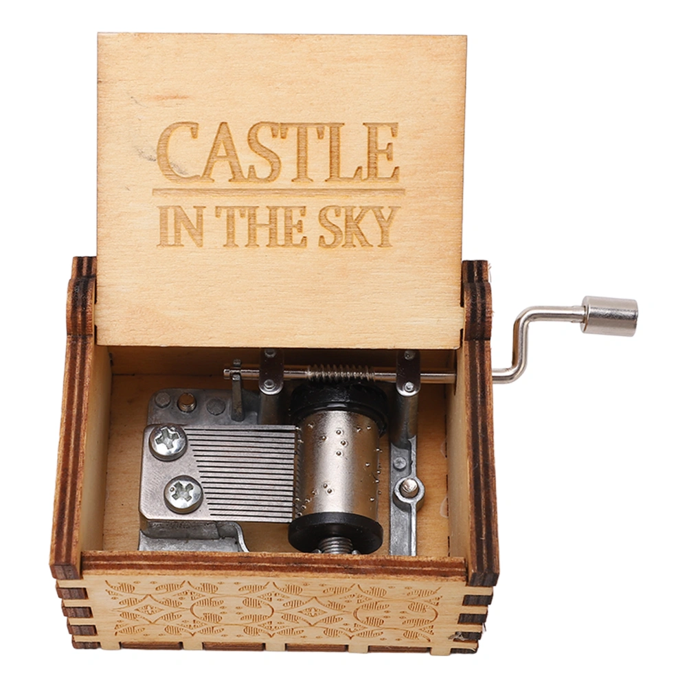 Hand Crank Music Box Retro Style Portable Wooden Music Box Castle in The Sky Music Box Home Decoration for Give Gifts