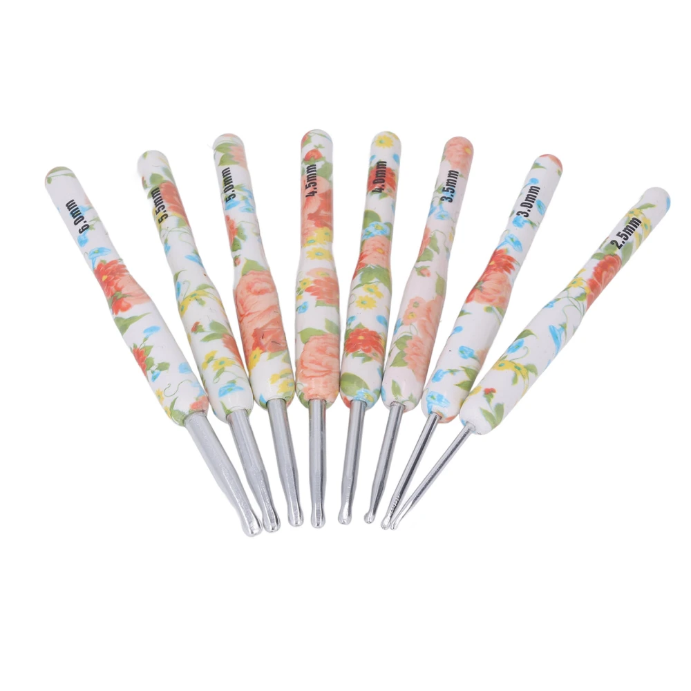 8pcs Crochet Hook Set Printing Aluminum Handcraft DIY Colorful Crochet Hook Ergonomic Knitting Hook for Knitters for Sewing Yellow Small Flower