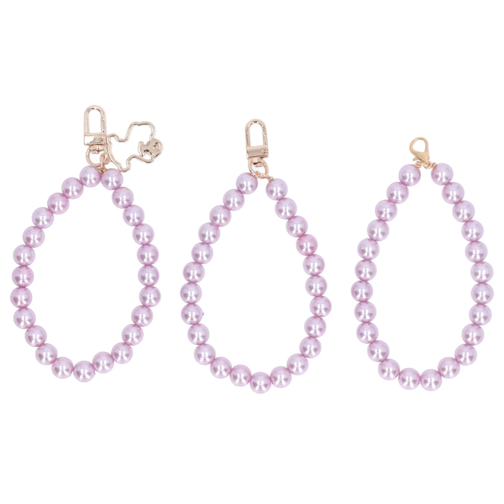 3Pcs Pearl Bracelet Polishing Process Shiny Exquisite Pearl Beads Strands for Mobile Phone Case Keychain Bag Purple