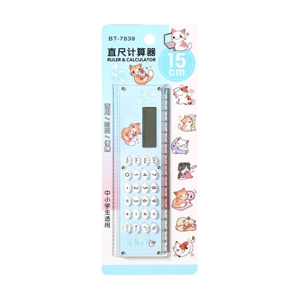 Small Calculator Stylish Cute Ruler Portable Acrylic Material Silicone Keys External Battery Calculation Tool Blue