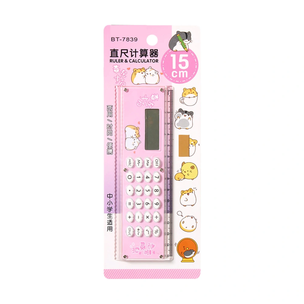 Small Calculator Stylish Cute Ruler Portable Acrylic Material Silicone Keys External Battery Calculation Tool Pink