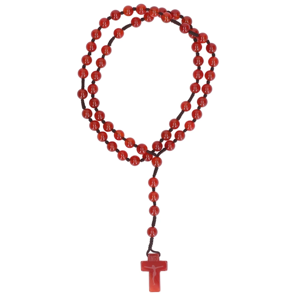 Catholic Rosary Red Agate Stone Rosary Necklace for Woman Jesus Statue Portable Blessed Rosary for Religious Gift