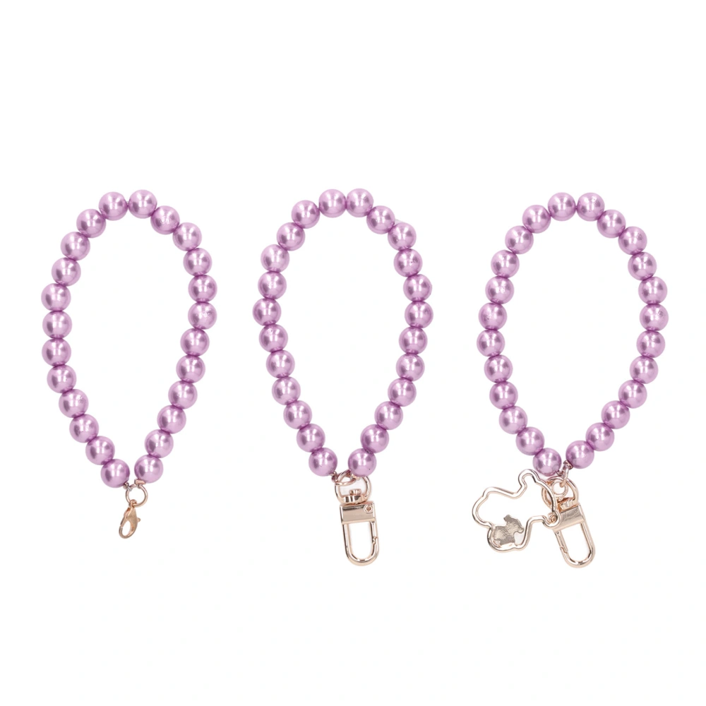 3Pcs Pearl Key Chain 10mm Various Styles High Gloss Smoother Edges Pearl Hand Wrist Lanyard with Metal Buckle for Phone Case H20 Purple