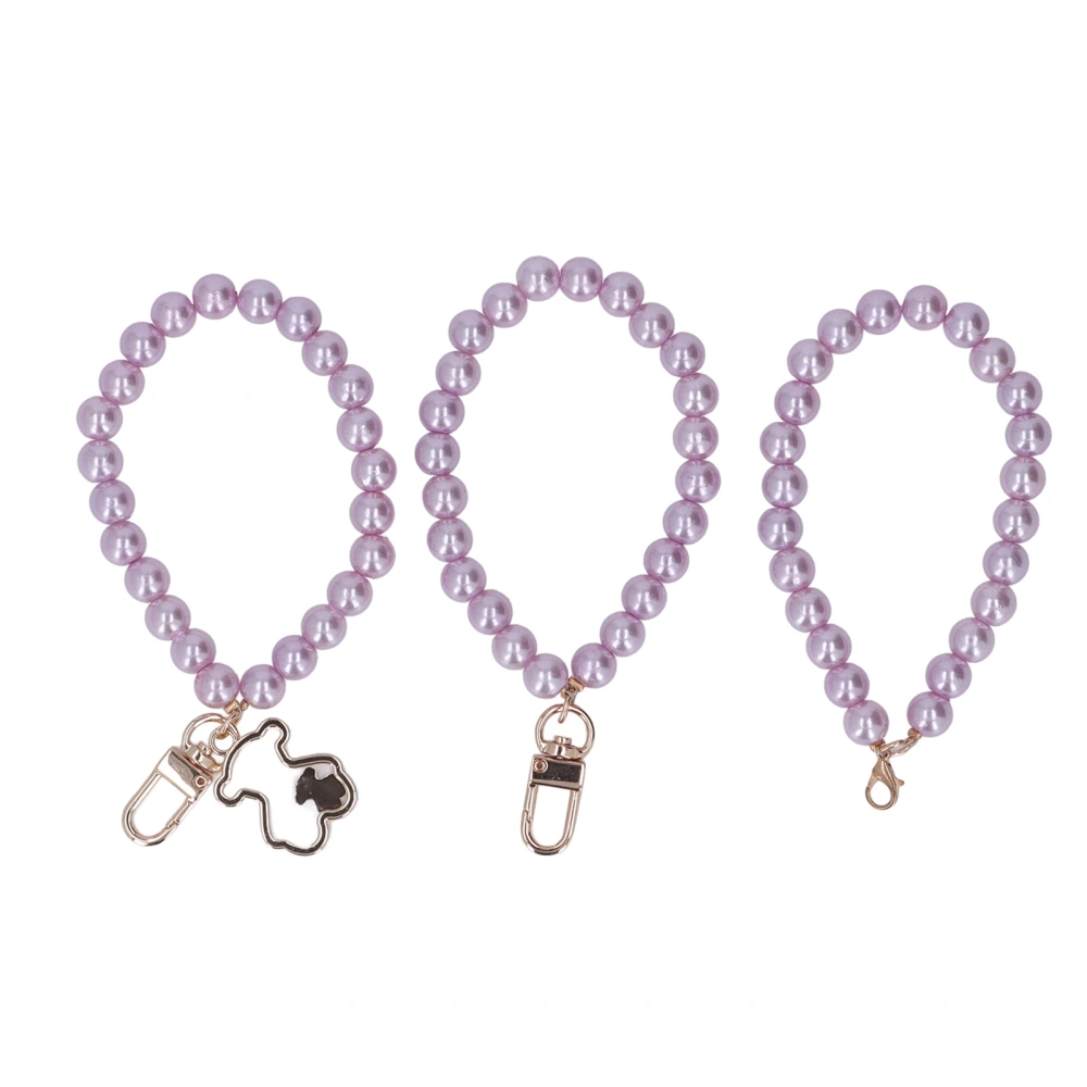 3Pcs Pearl Key Chain 10mm Various Styles High Gloss Fine Polishing Pearl Hand Wrist Lanyard with Metal Buckle for Bag Decor H5 Amethyst