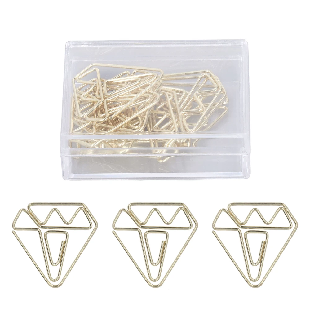 100pcs Metallic Paper Clips Golden Electroplating Process Anti Rust Paper Clips Non Skid with Storage Box for Workers Diamond