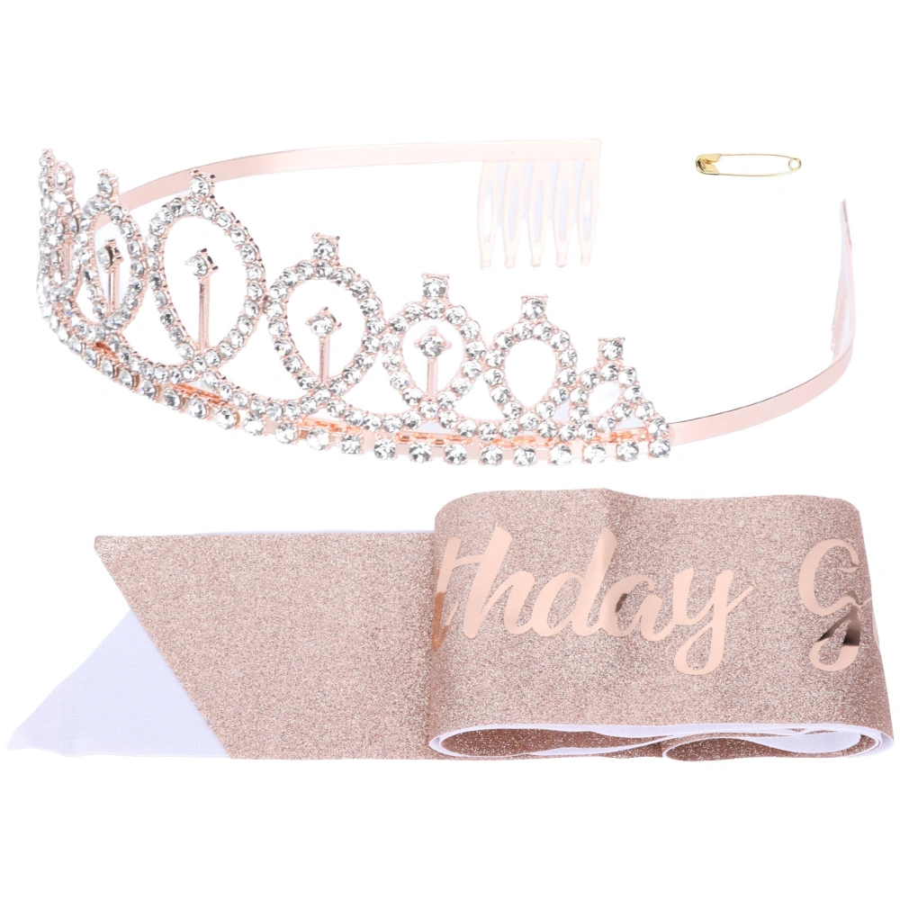 Birthday Girl Sash Tiara Rose Gold Sprinkle Sparkling Birthday Girl Sash Rhinestone Crown Tiara Kit Party Decoration