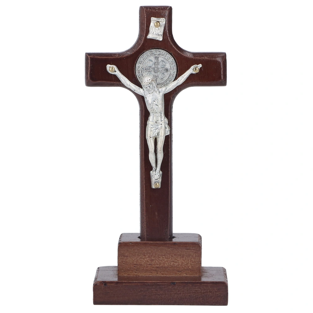 Crucifix Table Cross Durable Metal Wood Stable Base Deliver Peace Protection Standing Crucifix for Home Office Cathedral