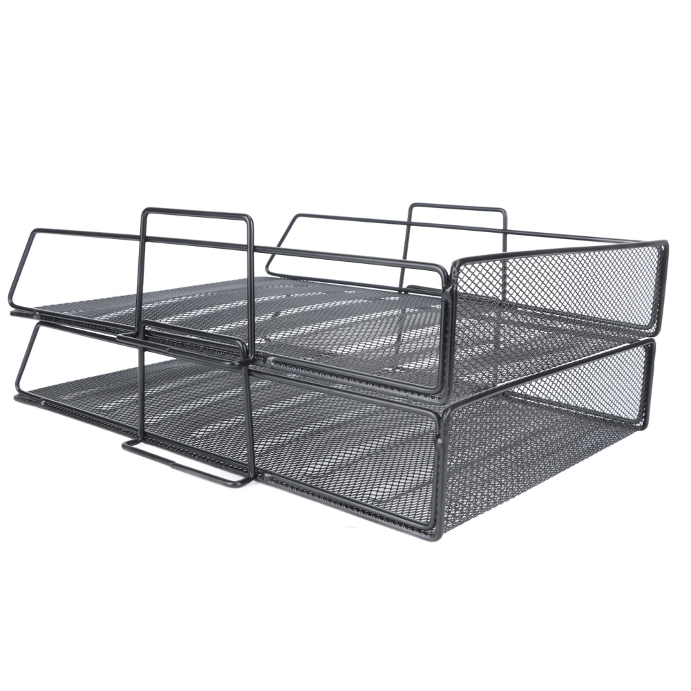 2pcs 2 Tier File Trays Vertical 2 Layer Stackable Desk Tray Mesh Hollow Iron Free DIY Combination Desk Organizer Tray