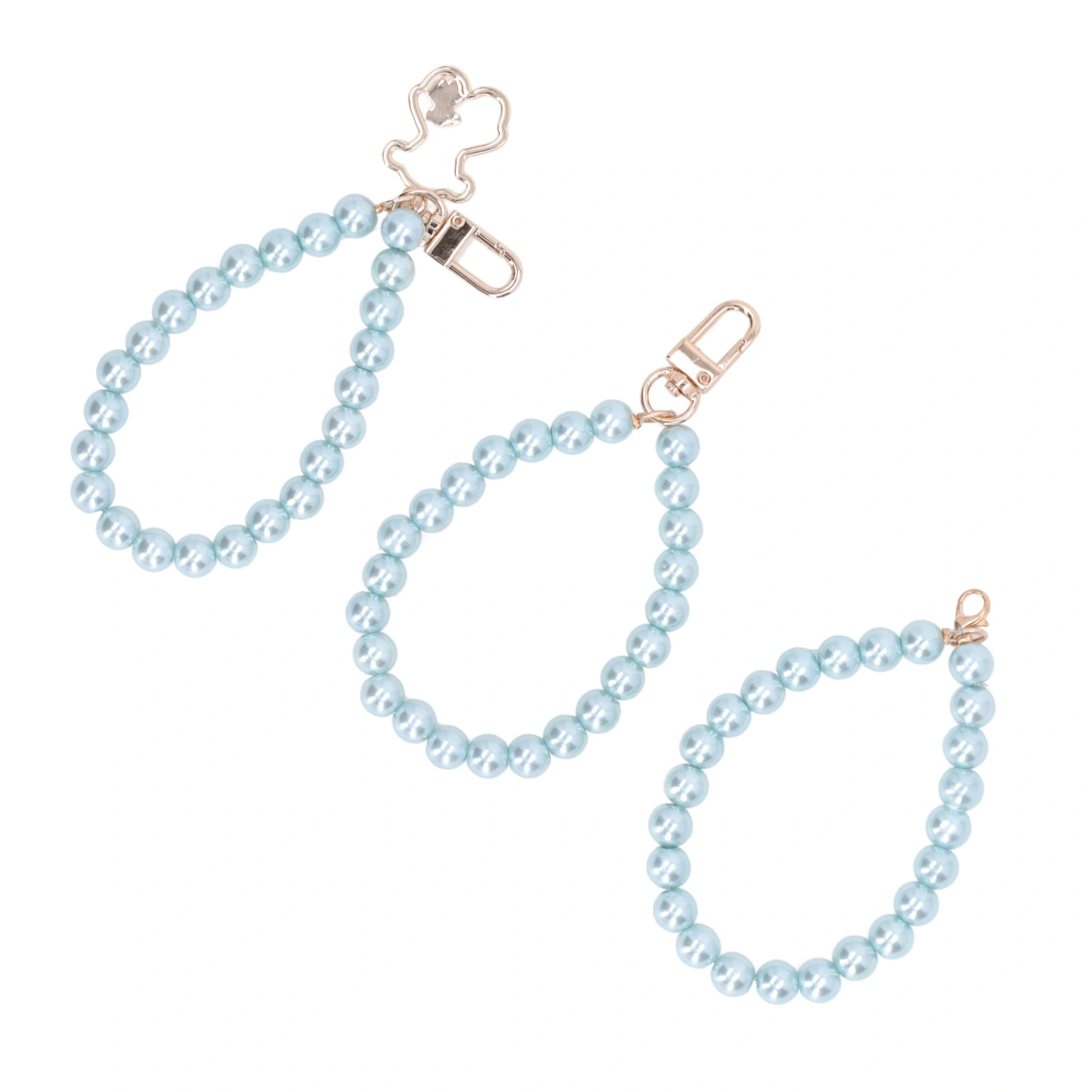 3Pcs Pearl Bracelet Shiny Exquisite Polishing Process Pearl Beads Strands for Mobile Phone Case Keychain Bag H52 Light Blue