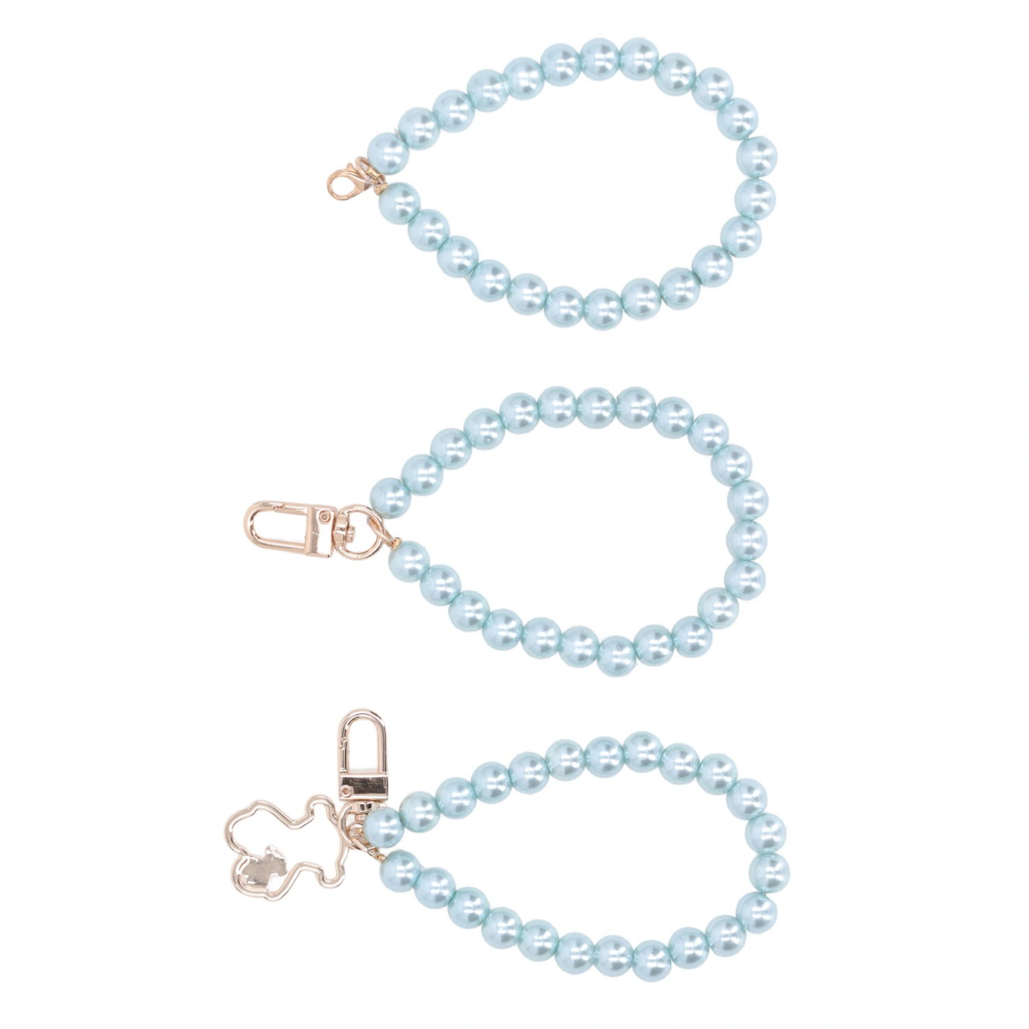 3Pcs Pearl Bracelet Shiny Exquisite Polishing Process Pearl Beads Strands for Mobile Phone Case Keychain Bag H52 Light Blue