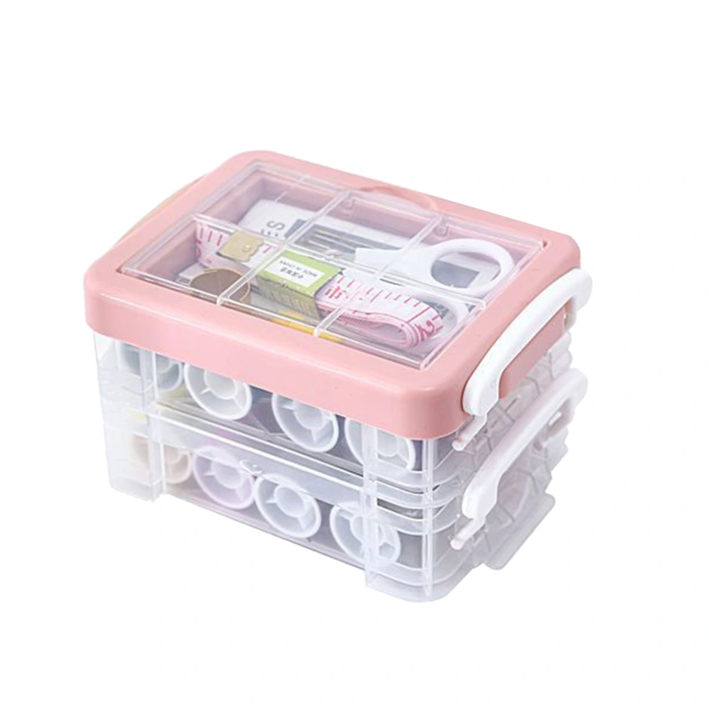 30Pcs Sewing Box Set Complete Tools Three Layer Dual Purpose Handle Sewing Kit with Case for Household Pink